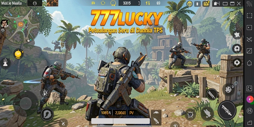 Screenshot gameplay seru dari 777LUCKY dalam pertempuran TPS.