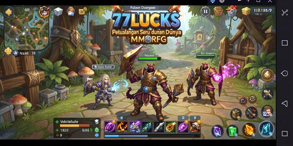 Screenshot gameplay 77LUCKS menampilkan pemain beraksi di dunia fantasi.
