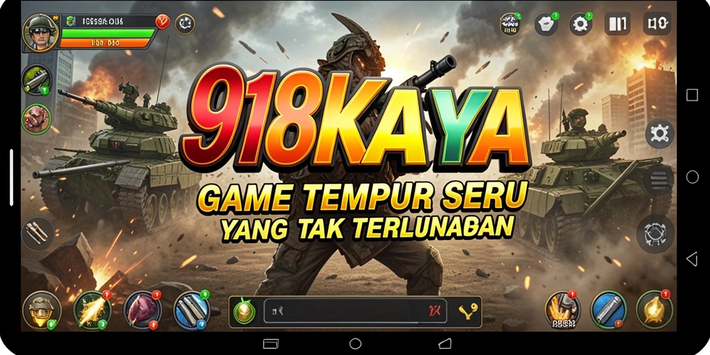 Tampilan aksi mendebarkan dalam gameplay 918KAYA dengan senjata modern.