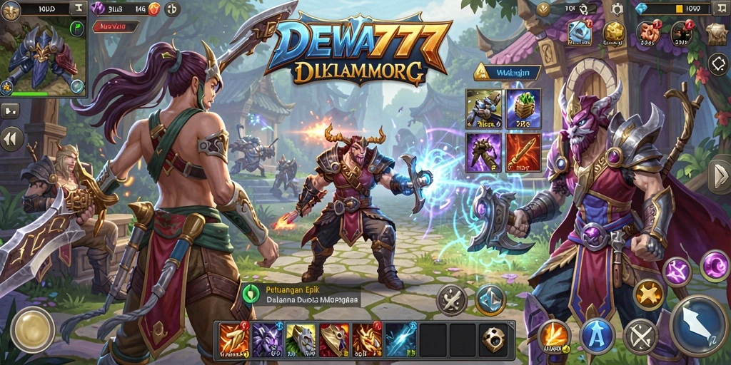 Screenshot gameplay DEWA777 menampilkan pertarungan epik dalam dunia MMORPG.