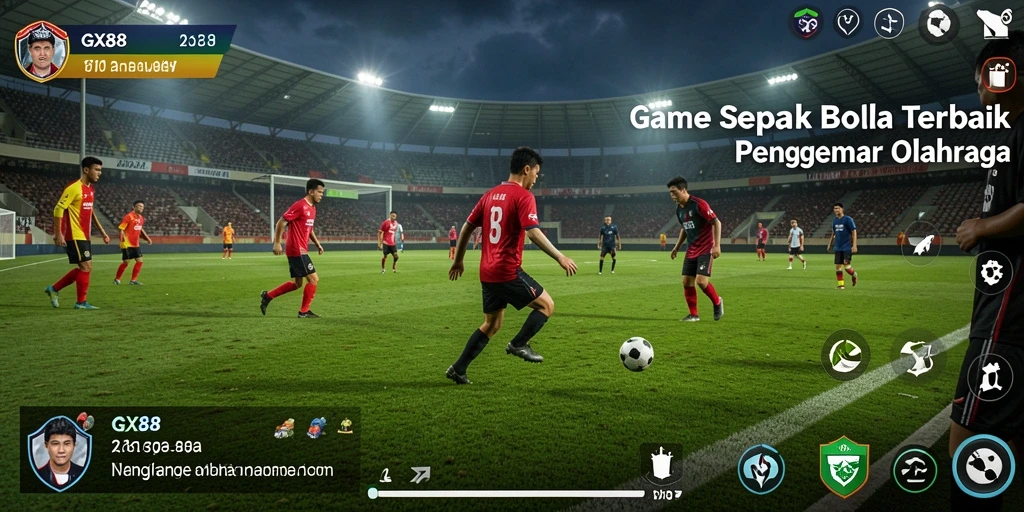 Ilustrasi gameplay GX88 yang menampilkan aksi permainan sepak bola yang seru.