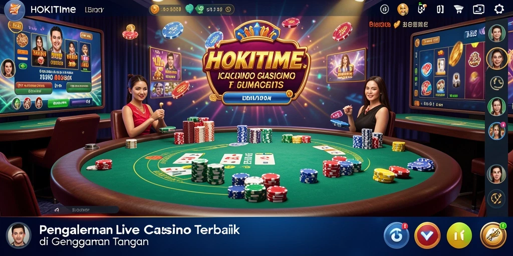 Screenshot HOKITIME menampilkan dealer yang berinteraksi dengan pemain di permainan Live Casino.