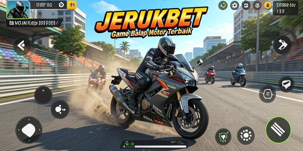 Tampilan gameplay JERUKBET dengan balapan motor yang mendebarkan.