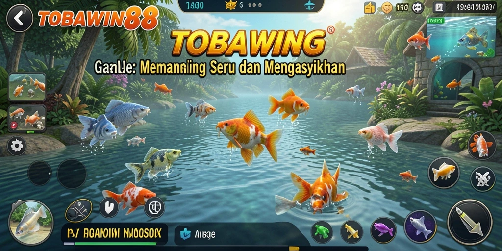 Tampilan gameplay seru dalam TOBAWIN88 saat memancing ikan.